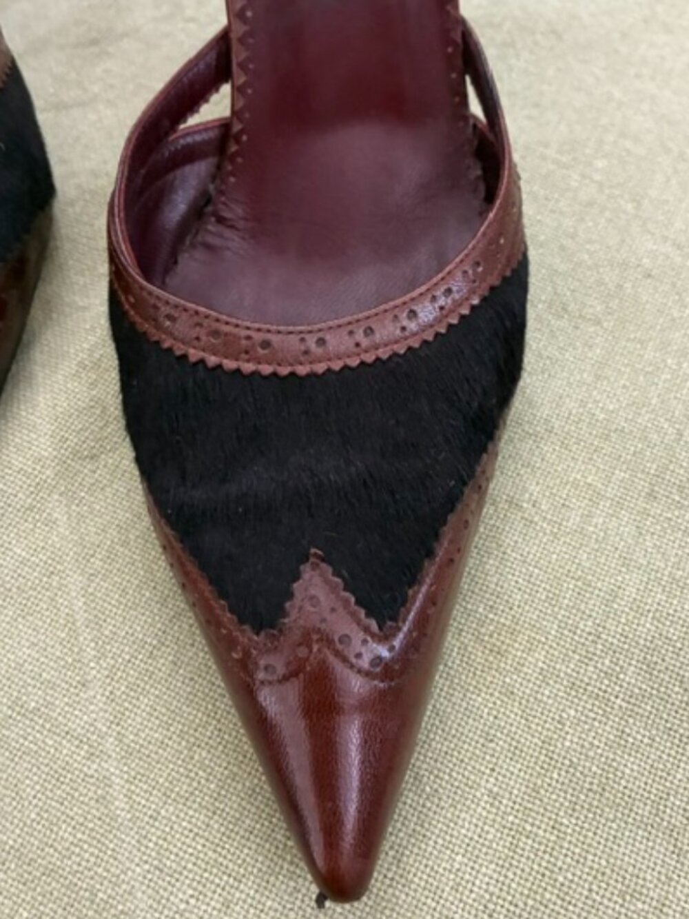 Lambertson Truex Chocolate Brown Leather Horsehair Ankle Strap Stilettos - RARE - Picture 3 of 7